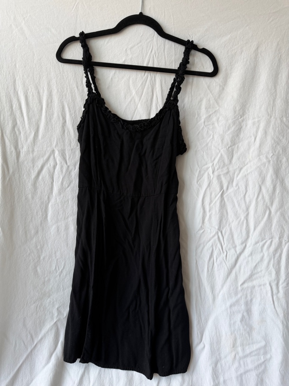 Black Ruched Strap Mini Dress